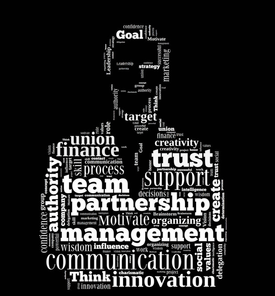 Nuage de mots conceptuel contenant des mots liés au leadership, aux affaires, à l'innovation, au succès en forme d'homme d'affaires
 - Photo, image