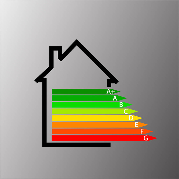 Βαθμός ενεργειακής απόδοσης με εικονίδιο σπιτιού, eps10 - Διάνυσμα, εικόνα