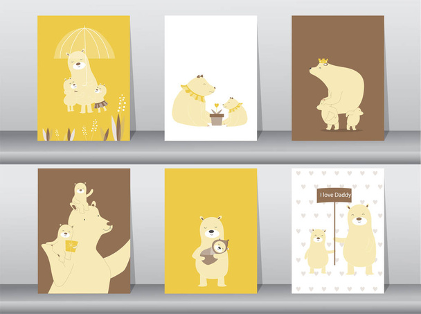 Joukko söpöjä eläimiä juliste, malli, kortit, eläin, karhu, perhe, vektori kuvituksia
  - Vektori, kuva