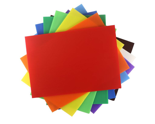 Flat lay - Colorful corrugated plastic isolated on white - Photo, Image