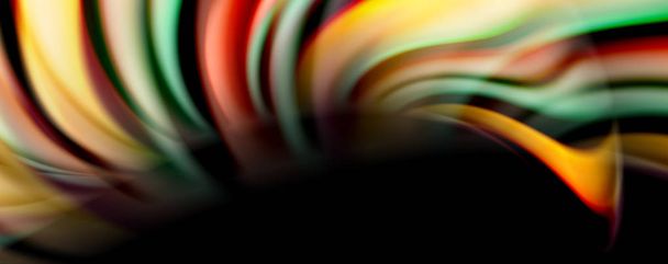 Fluid color rainbow style wave abstract background, techno modern design on black - Vector, Image