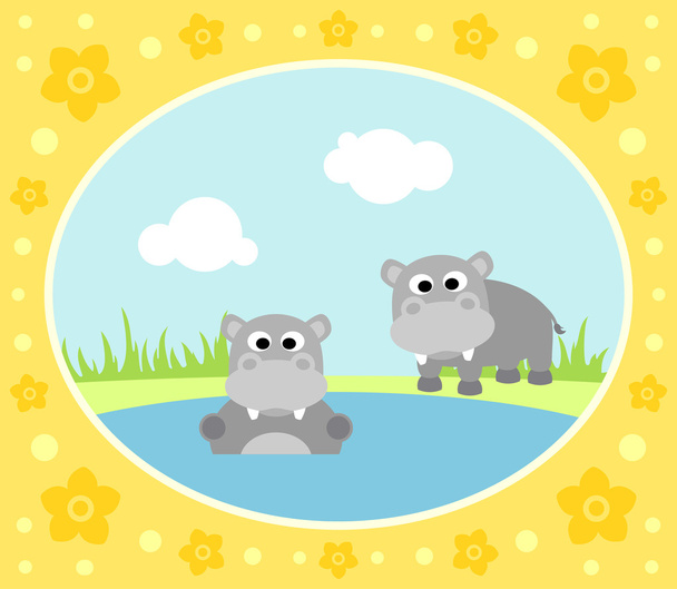 Safari background with hippopotamus - Wektor, obraz