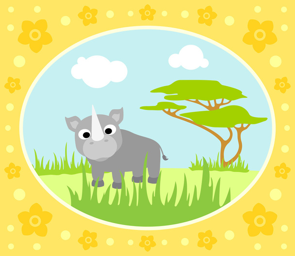 Safari background with rhino - Wektor, obraz