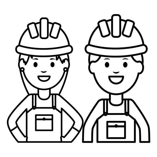construtores de casais trabalhadores com capacetes
 - Vetor, Imagem