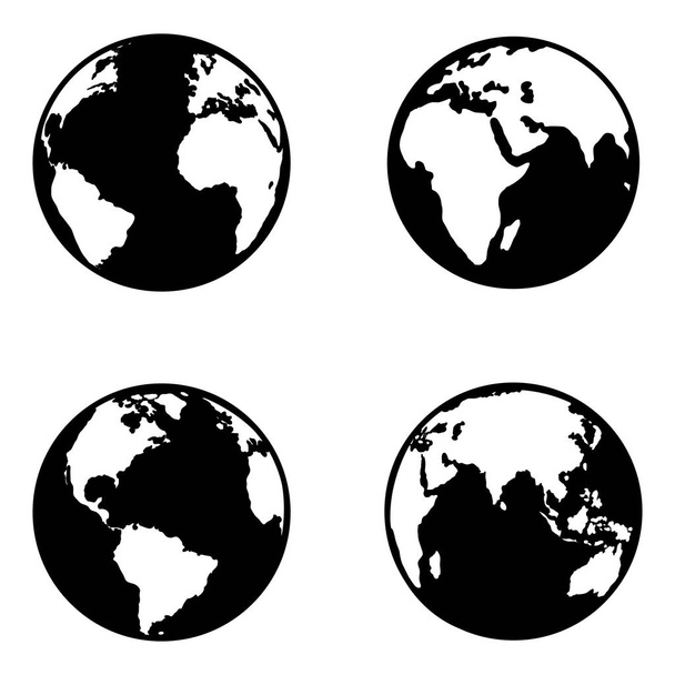 Vektor-Set mit schwarzen Silhouette-Globus-Symbolen. - Vektor, Bild