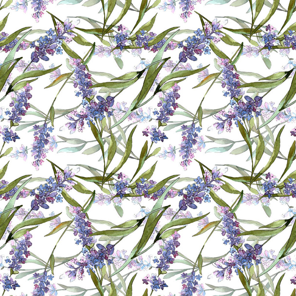 Blue violet lavender floral botanical flowers. Watercolor background illustration set. Seamless background pattern. - Photo, Image