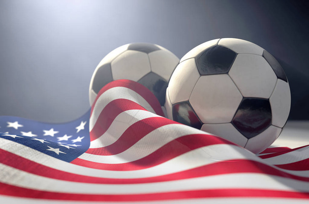 Американский флаг и футбольный мяч
 - Фото, изображение