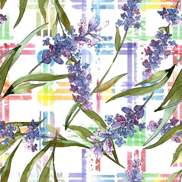 Blue violet lavender floral botanical flowers. Watercolor background illustration set. Seamless background pattern. - Fotografie, Obrázek