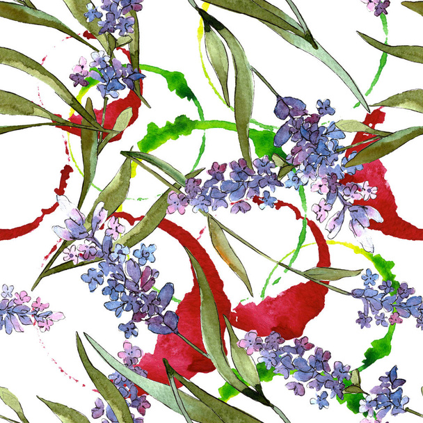 Blue violet lavender floral botanical flowers. Watercolor background illustration set. Seamless background pattern. - Фото, зображення