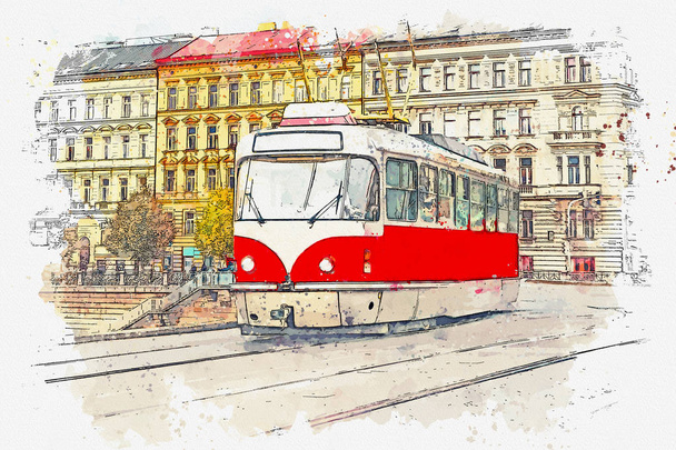 traditionelle Straßenbahn in Prag. - Foto, Bild