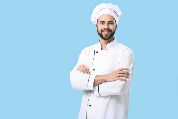 Bello chef maschio su sfondo di colore
 - Foto, immagini