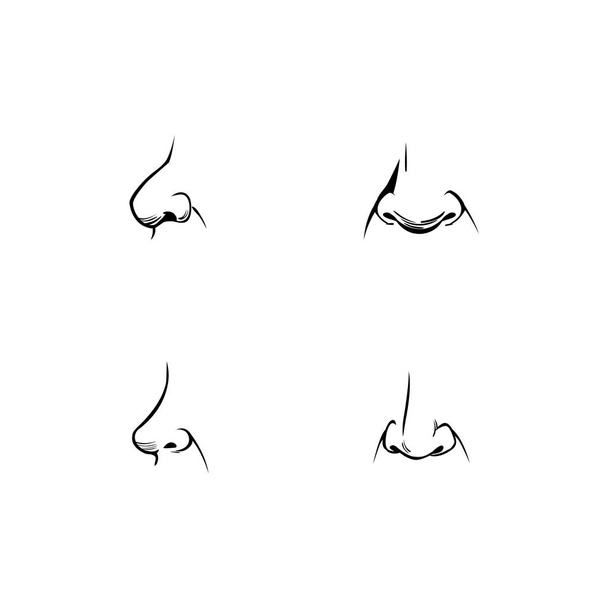 Készlet-ból emberi orr-ból különböző alak és eltérít. Ikonok, részben az arc profil, frontális a képregény stílusban. Orrlyukak, orrhíd és nasolabial ráncok. Tapintható orgona. Vektorelemek - Vektor, kép