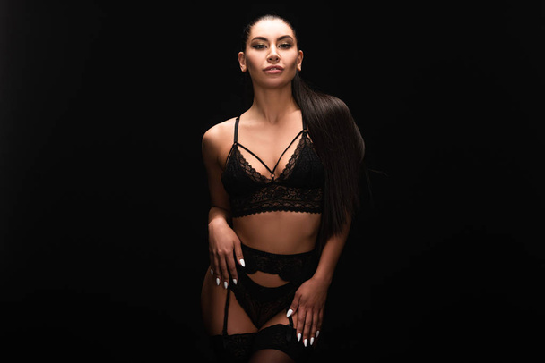 sexy young woman in lingerie isolated on black - Fotografie, Obrázek