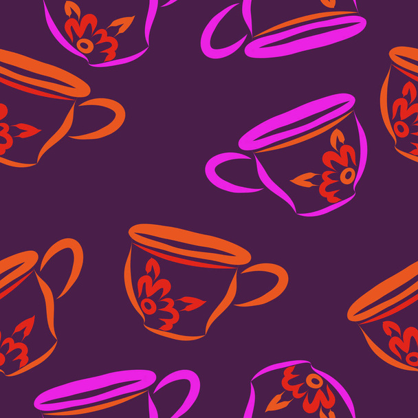 Seamless pattern of abstract colorful tea cups  - Vektor, Bild