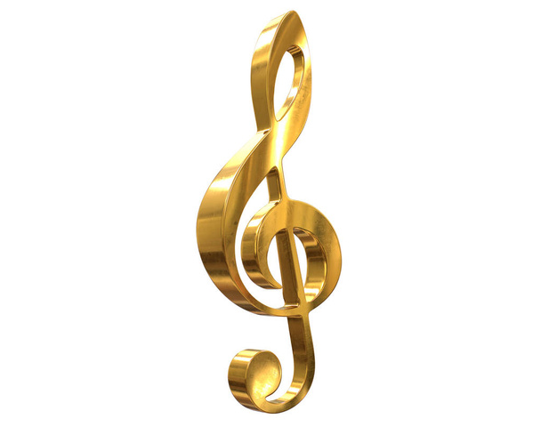 3D vykreslení zlaté hudby Clef symbol izolované na bílém - Fotografie, Obrázek