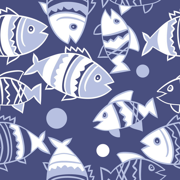 Cute seamless pattern with fishes. Vector illustration - Vetor, Imagem