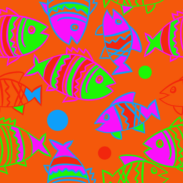 Cute seamless pattern with fishes. Vector illustration - Vektör, Görsel