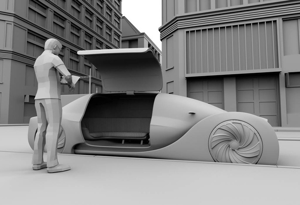 Alhainen monikulmio tyyli ihmiset käyttävät älypuhelinta pyytää itse ajo auton liikkumiseen. Ratsastaminen jakaminen käsite. 3D-saven renderöintikuva
.  - Valokuva, kuva