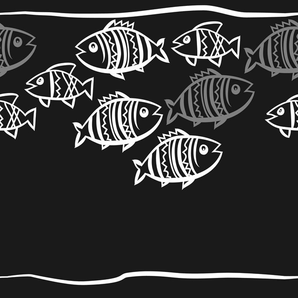 Composition of horizontal pattern with doodle fish  - Vector, Image