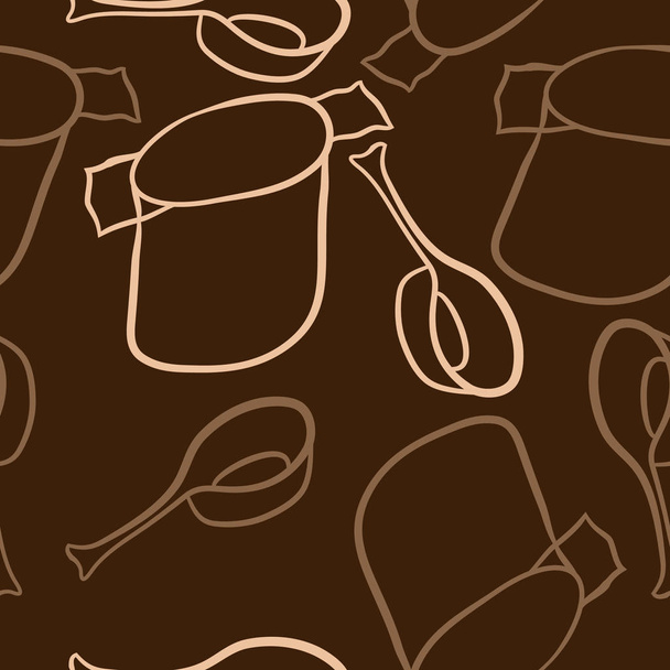 Seamless pattern of abstract colorful pots and spoons  - Vector, Image