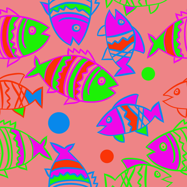 Cute seamless pattern with fishes. Vector illustration - Vector, afbeelding
