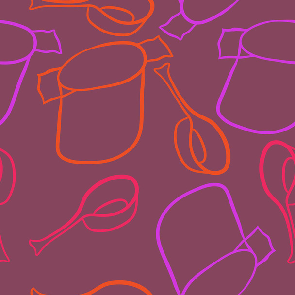 Seamless pattern of abstract colorful pots and spoons  - Vector, Image