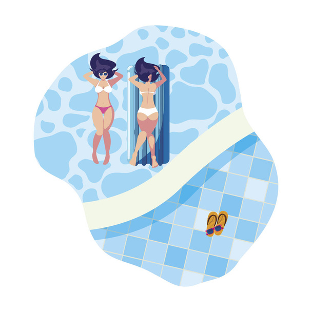 piękne dziewczyny z pływakiem materac pływających w wodzie - Wektor, obraz