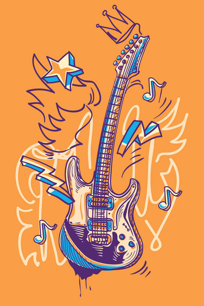 Funky getrokken Guitar musical graffiti - Vector, afbeelding