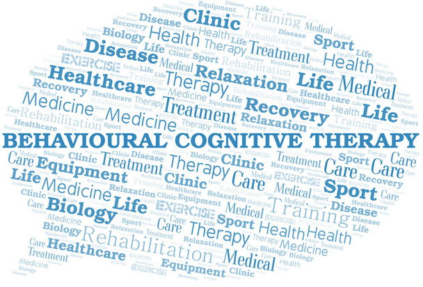 Terapia Cognitiva Conductual palabra nube. Wordcloud hecho solo con texto
. - Vector, Imagen