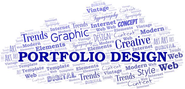Portfolio Design word cloud. Wordcloud made with text only. - Vector, Imagen
