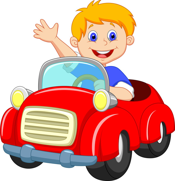 Nuori poika ajaa autoa
 - Vektori, kuva