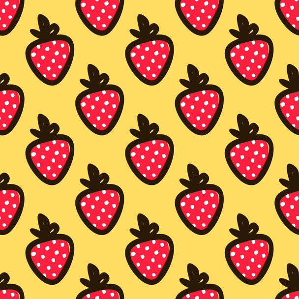 Strawberry Hand Draw Seamless Cute Pattern. Summer Bright endless Background - Vector, Image