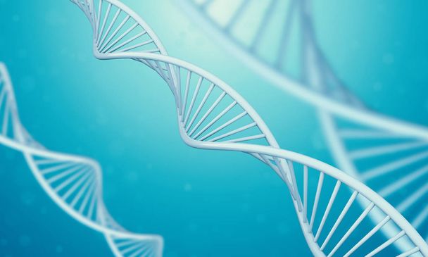 3D DNA in blauwe vloeistof. - Foto, afbeelding