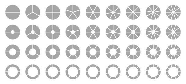 Conjunto de diferentes gráficos redondos gráficos de torta cinza
 - Vetor, Imagem