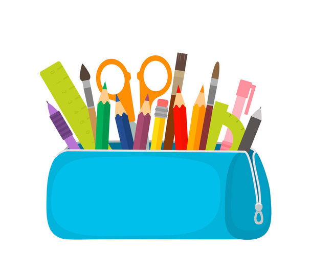 Premium Vector  Vector red pencil case with crayons inside open and closed