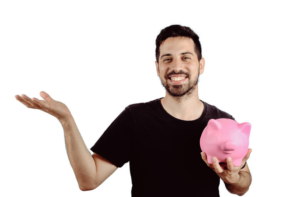 Young man with piggy bank - Foto, Imagem