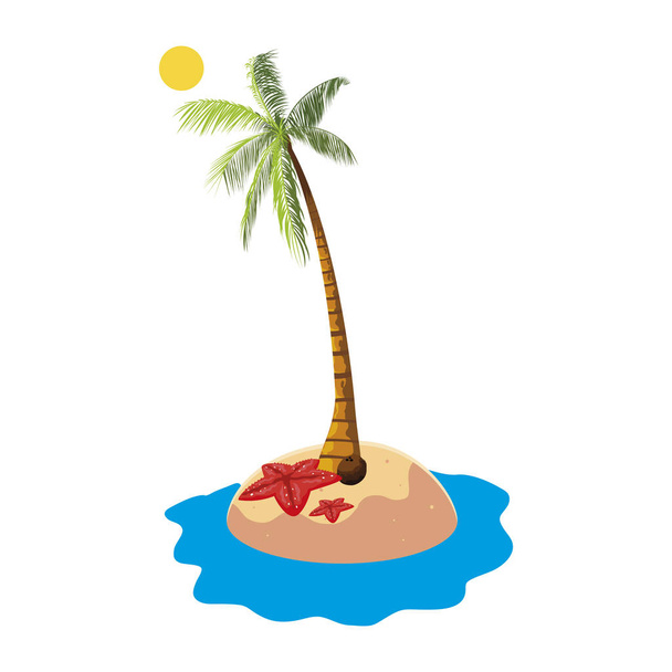 summer beach with palms and starfish scene - Vector, Image