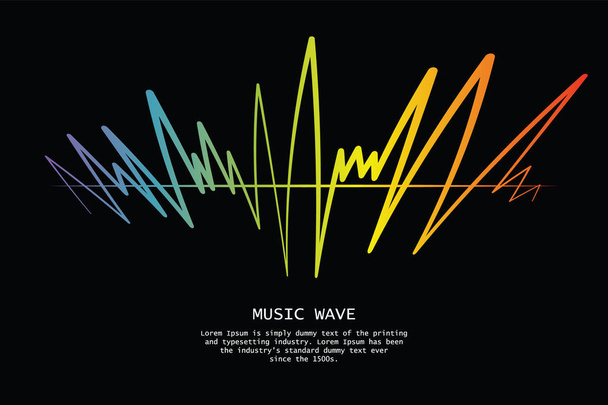 Audio kolorowe logo Wave na czarno. Pulsujący odtwarzacz muzyczny - Wektor, obraz