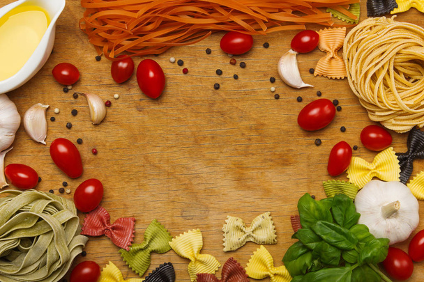 Italian food ingredients on wooden table - Photo, Image