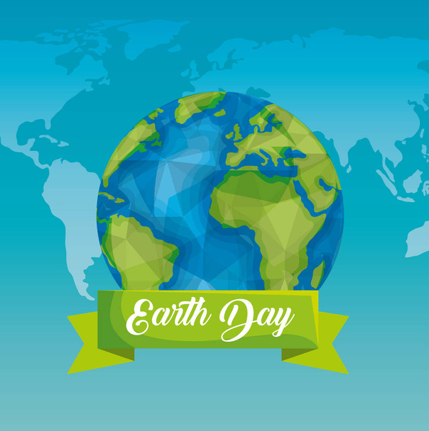 ecology planet with ribbon to earth day - Vector, Image