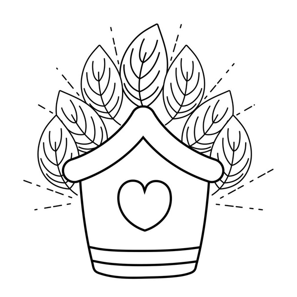 симпатичный птичий домик деревянный с лепестками
 - Вектор,изображение