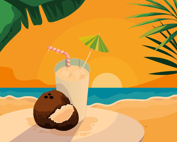 Fresh coconut fruit and juice design - Vektor, kép