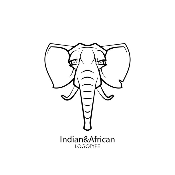 Fejét egy vicces kemény okos elefánt az agyarak és a törzs. Matrica, mintázat, háttér, faldekoráció. Vektoros illusztráció. Rajzfilm karakter lakos Afrika és India. - Vektor, kép
