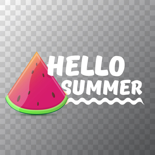 Vector Hello Summer Beach Party Flyer Design template with fresh watermelon slice isolated on transparent background. Hello summer concept label or poster with fruit and typographic text - ベクター画像