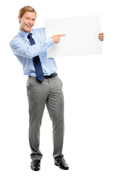 Confident young businessman holding banner isolated - Photo, Image