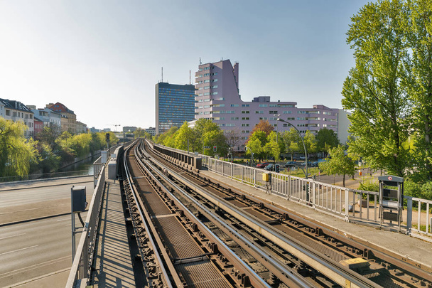 Cityscape with U-Bahn railway in Berlin, Germany. - Фото, изображение