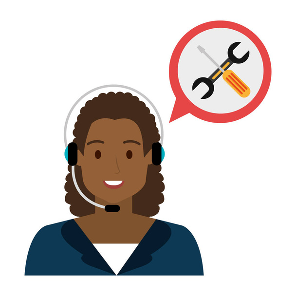 call center woman with speech bubble and tools - Vector, Image