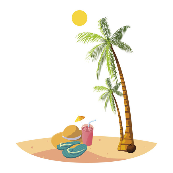 ヤシとフリップフロップシーンと夏のビーチ - ベクター画像
