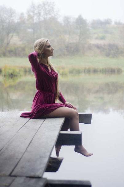 beautiful sexy girl, posing in the nature, autumn dresses.  - Fotografie, Obrázek