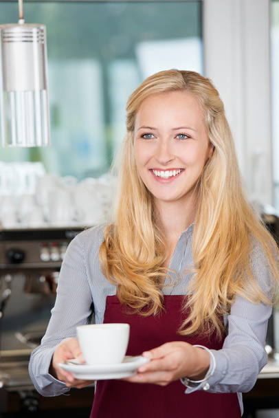 friendly waitress serving a cup of coffee - Zdjęcie, obraz